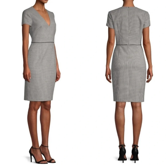 NWT Hugo Boss Doritala Geometric Wool Stretch Woven Tailored Sheath Dress Sz 10 - Picture 2 of 14